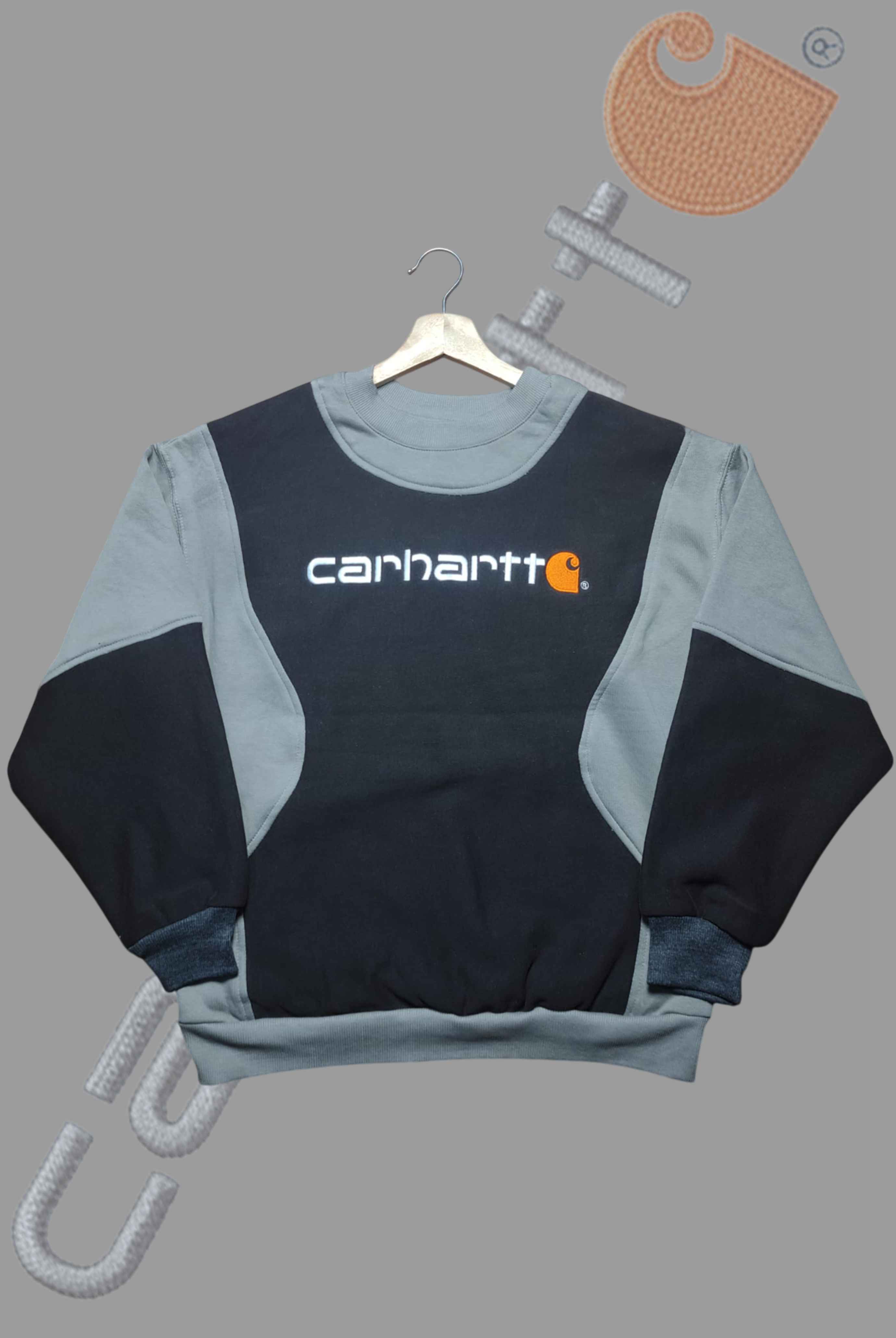 Carhart Black And Gray Premium Patch Work Sweats Shirts